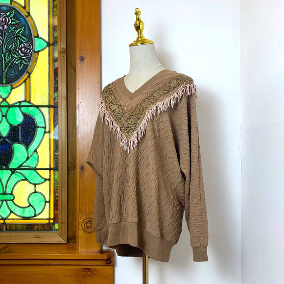 Vintage Western Sweatshirt Sweater with Fringe Studs Smock by Rafael- M - Picture 2 of 11